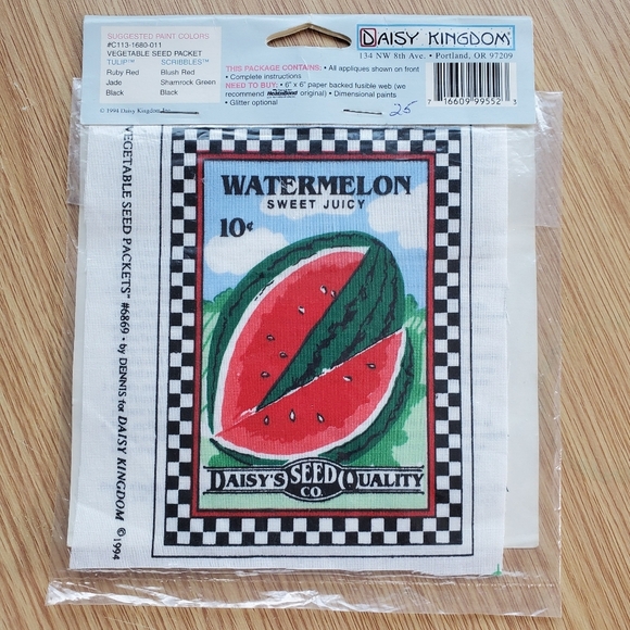 Daisy‎ Kingdom Mini No-Sew Fabric Applique watermelon seed packet vintage - Picture 1 of 5